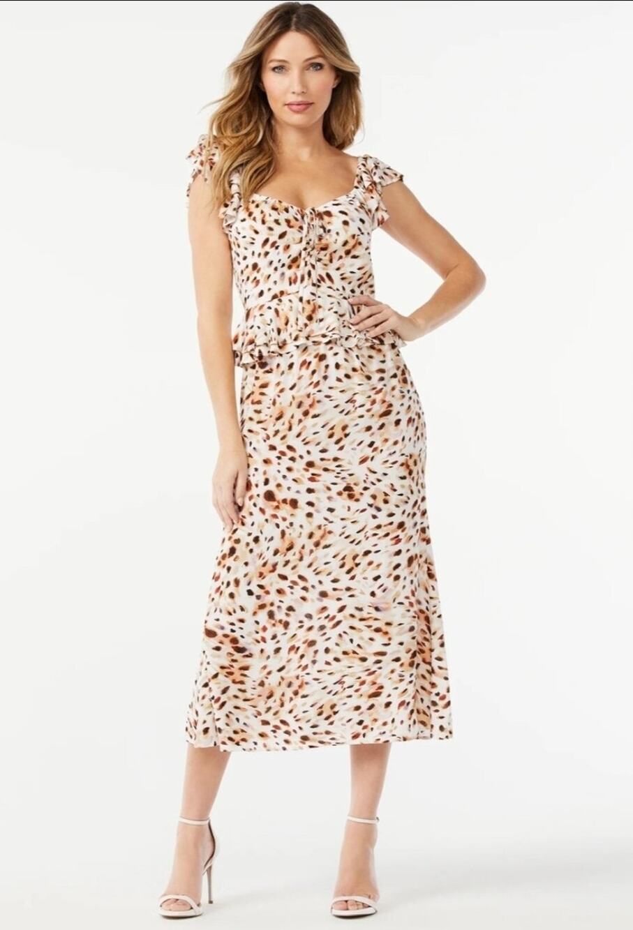 Sofia by Sofia Vergara Sweetheart Neck Ruffle Sleeveless Peplum Midi Dress Sz. S